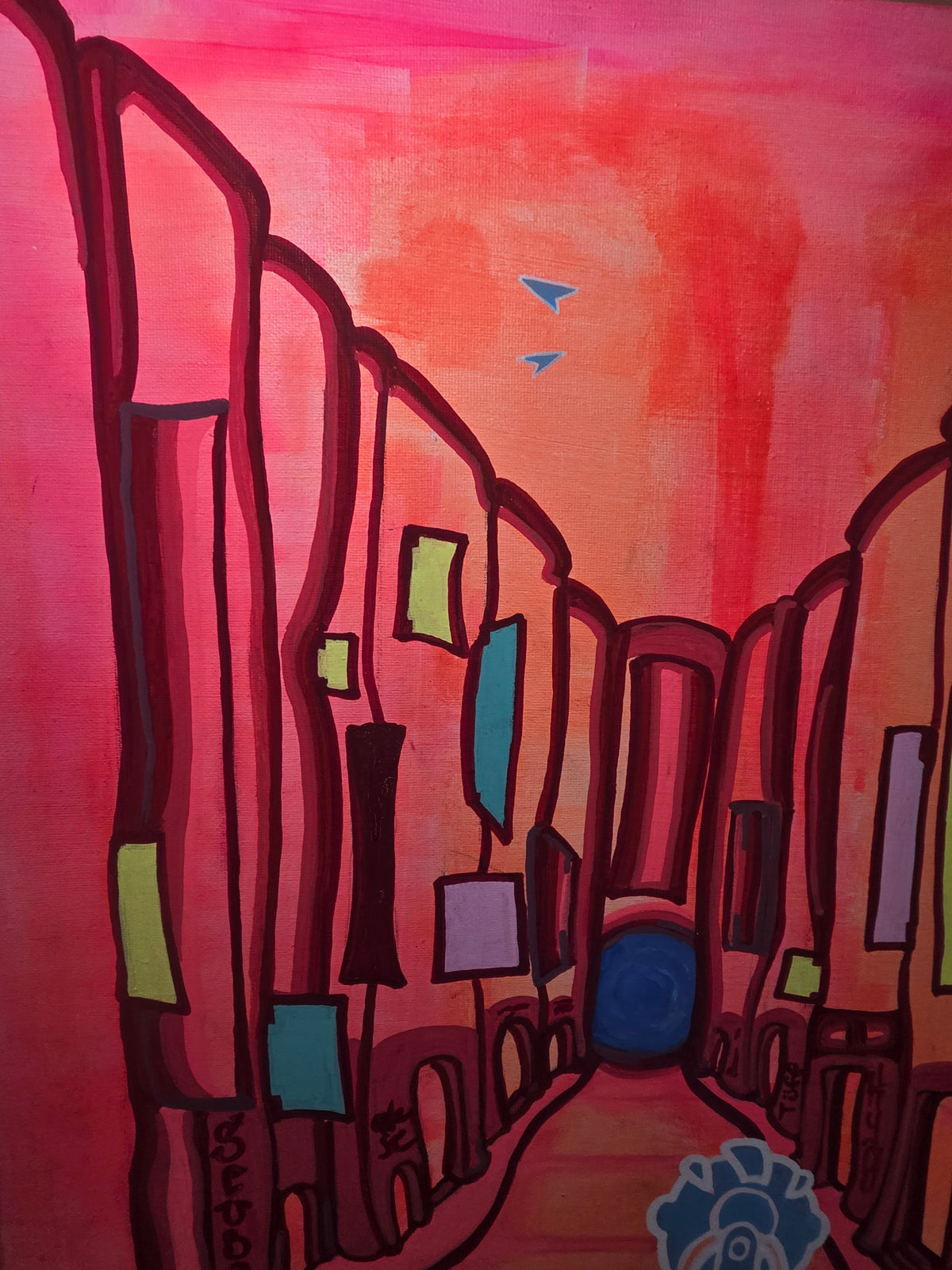 "Sunset Aisle" mixed media on canvas 50 x 41cm