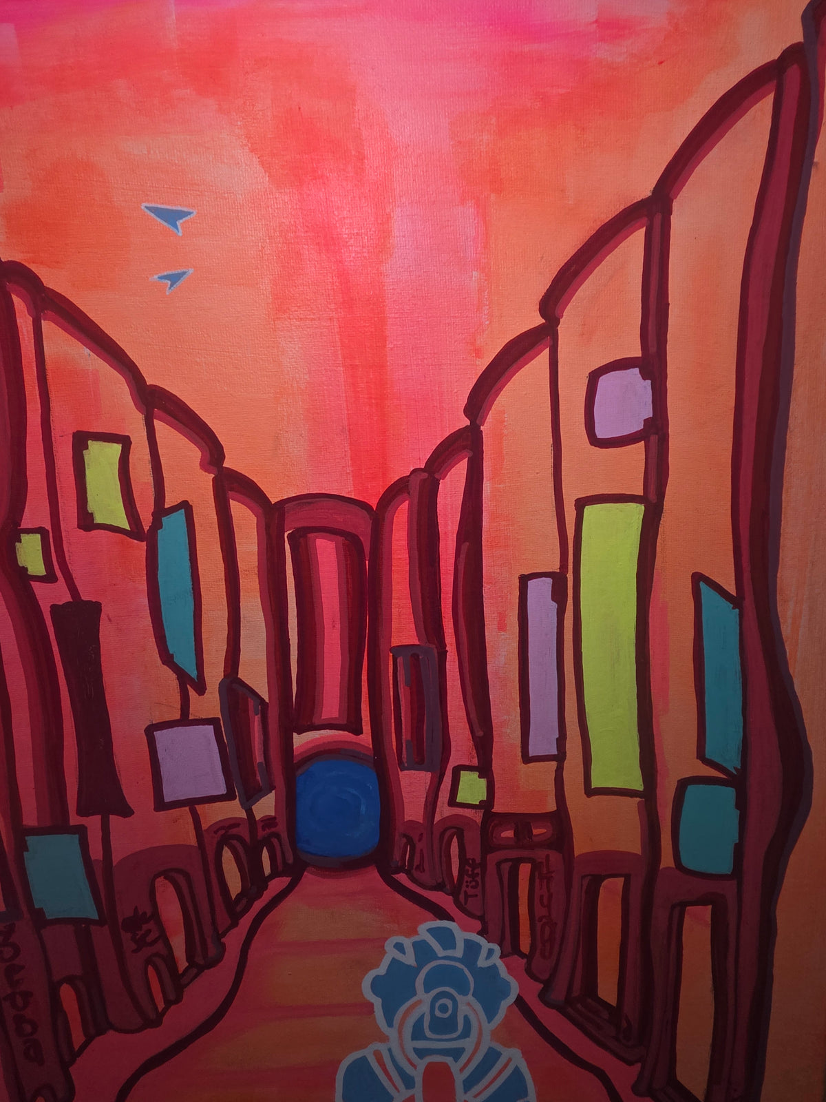 "Sunset Aisle" mixed media on canvas 50 x 41cm