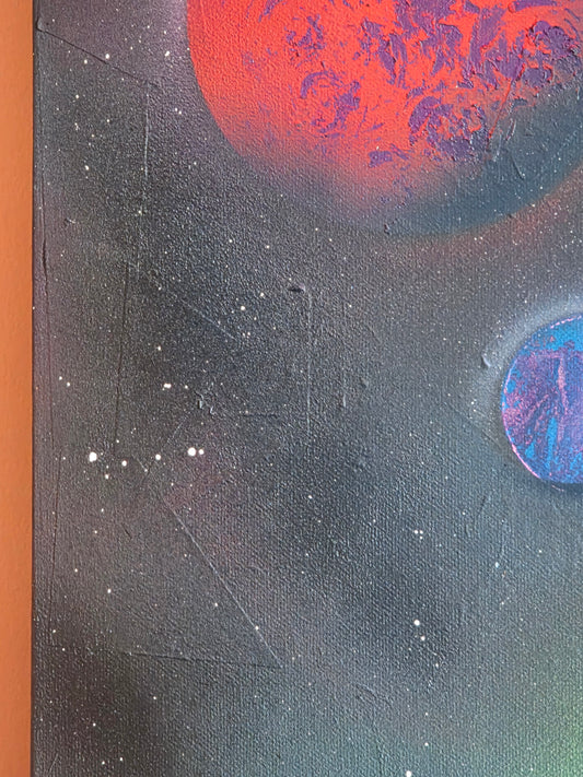 "Orbiting the Aurora" mixed media on canvas 51 x 40cm