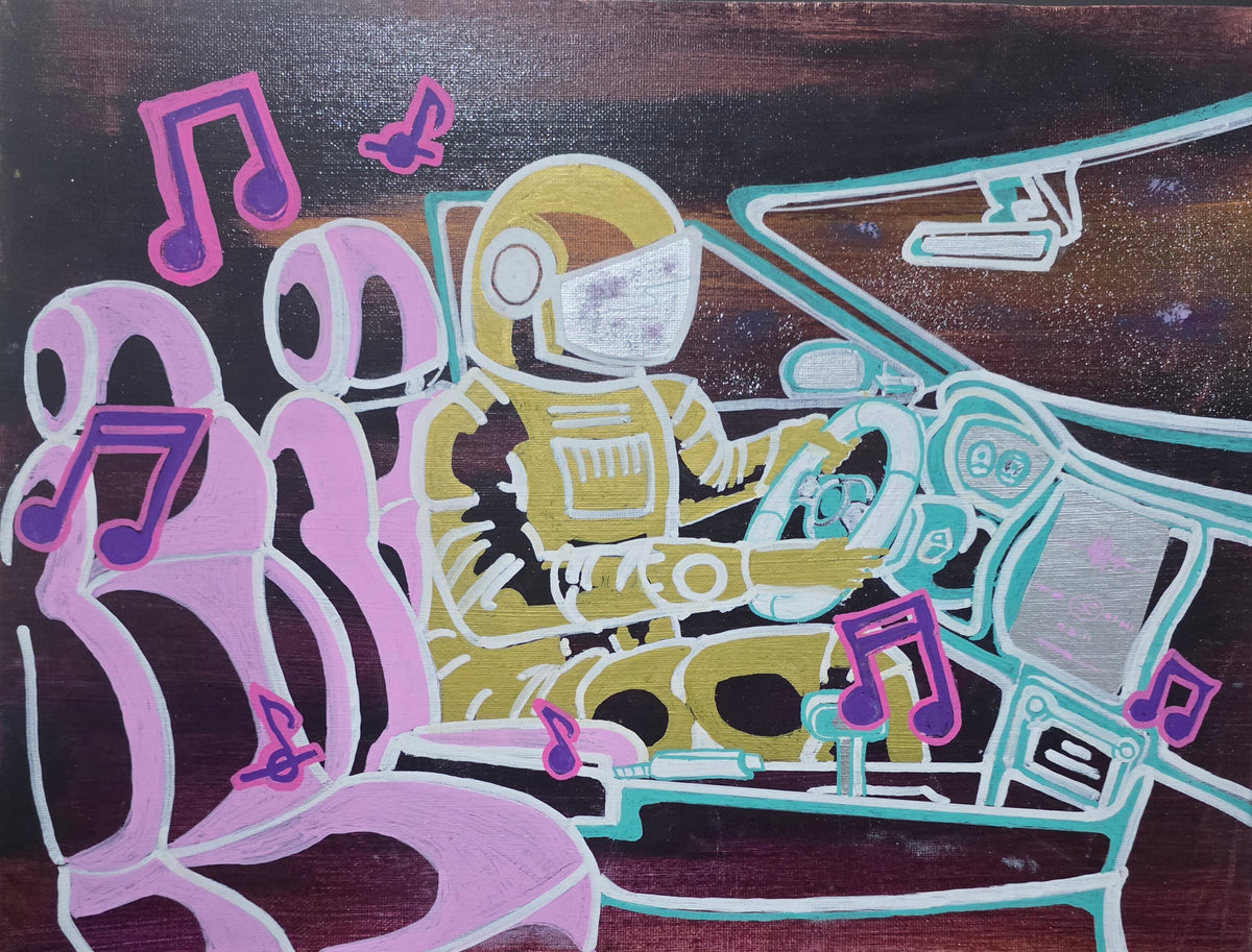 "Shut up and Drive" mixed media on canvas 30 x 41cm