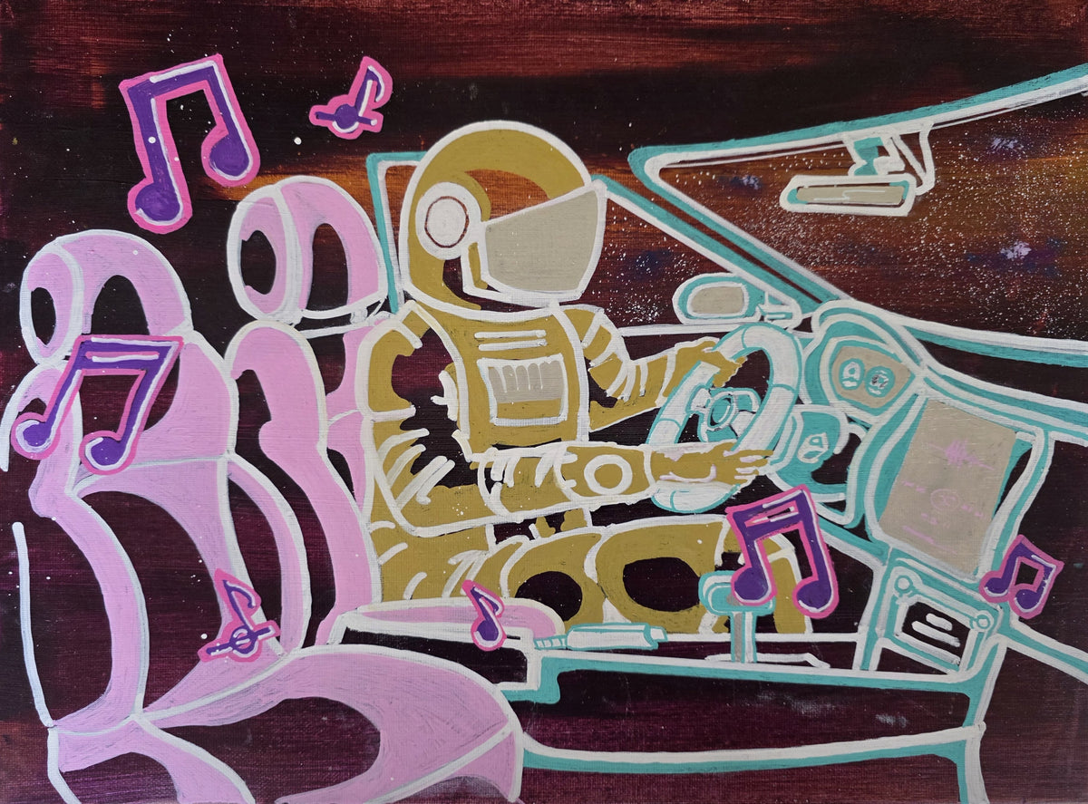 "Shut up and Drive" mixed media on canvas 30 x 41cm