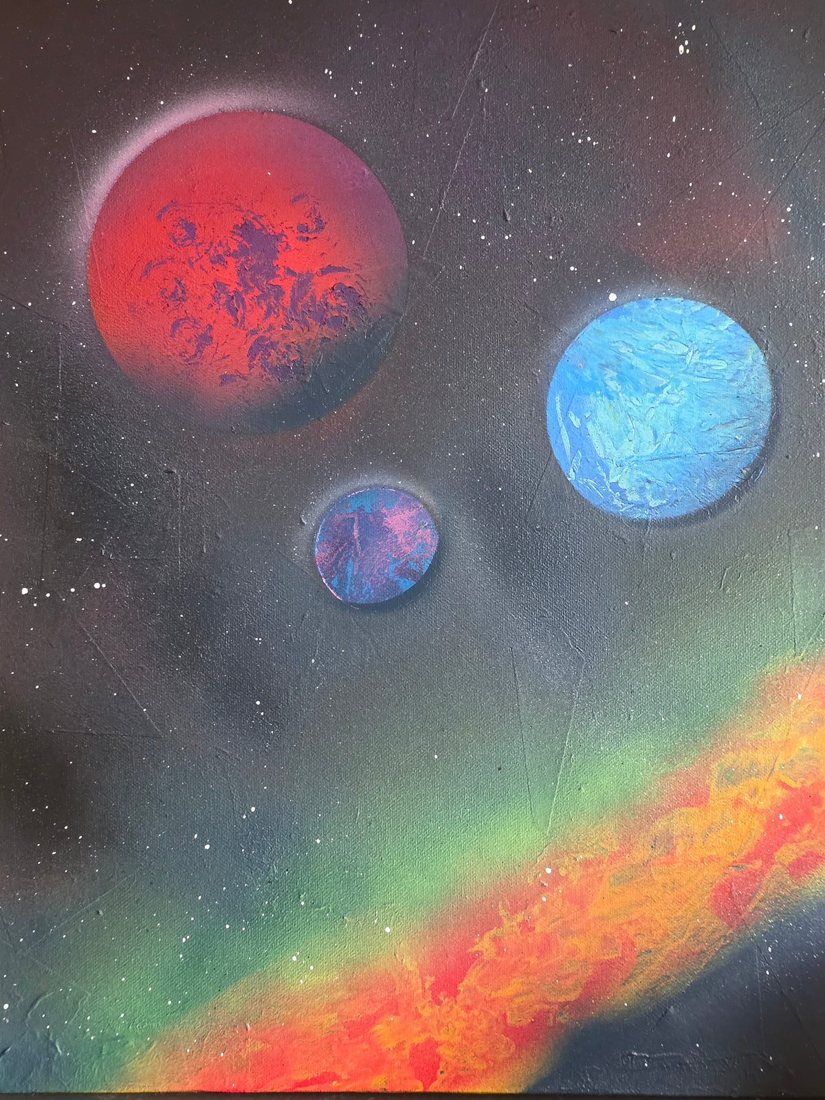 "Orbiting the Aurora" mixed media on canvas 51 x 40cm