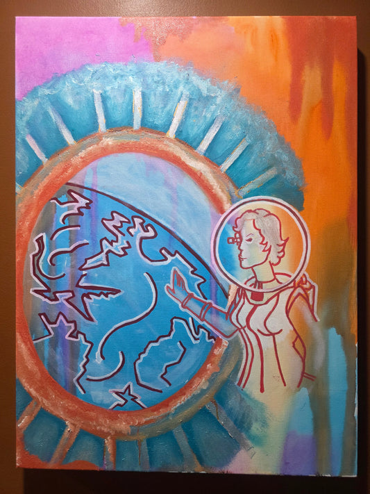 "Retro Girl" acrylics and oils on canvas 46 x 60cm
